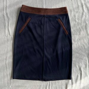 Club Monaco Yvanne navy and suede pencil skirt